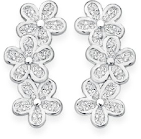 Sterling-Silver-Cubic-Zirconia-Three-Flowers-Earcurve-Earrings on sale