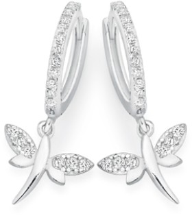 Sterling-Silver-Cubic-Zirconia-Dragonfly-On-Cubic-Zirconia-Hoop-Earrings on sale