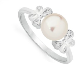 Sterling-Silver-Cultured-Freshwater-Pearl-Cubic-Zirconia-Butterflies-Ring on sale