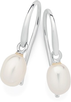 Sterling-Silver-65mm-Cultured-Freshwater-Pearl-Hook-Drop-Earrings on sale