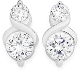 Sterling-Silver-Small-Large-Cubic-Zirconia-With-Twist-Stud-Earrings on sale