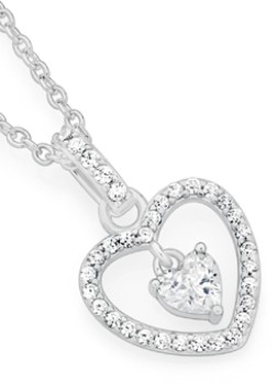 Sterling-Silver-Cubic-Zirconia-Dangle-Heart-in-Open-Heart-Pendant on sale