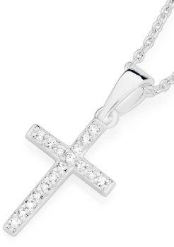 Sterling-Silver-Cubic-Zirconia-Claw-Set-Cross-Pendant on sale