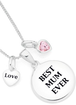 Sterling-Silver-Best-Mum-Disc-with-Pink-Cubic-Zirconia-Heart-Pendant on sale