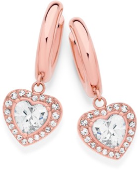 Rose-Plated-Stainless-Steel-Cubic-Zirconia-Heart-Cluster-Hoop-Earrings on sale