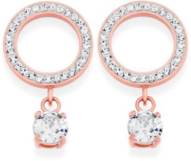 Rose-Plated-Stainless-Steel-Crystal-Circle-with-Claw-Set-Drop-Earrings on sale