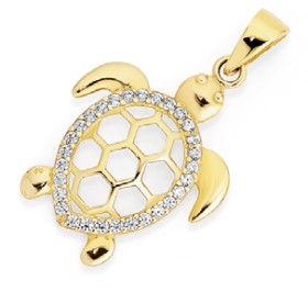 9ct-Gold-Cubic-Zirconia-Turtle-Pendant on sale