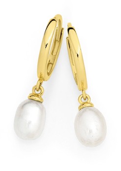 9ct-Gold-Cultured-Freshwater-Pearl-Huggie-Earrings on sale