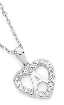 Sterling-Silver-Initial-A-in-Cubic-Zirconia-Heart-Pendant on sale