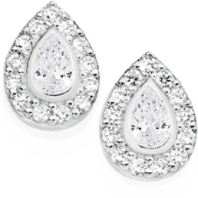 Sterling-Silver-Pear-Cubic-Zirconia-Cluster-Stud-Earrings on sale