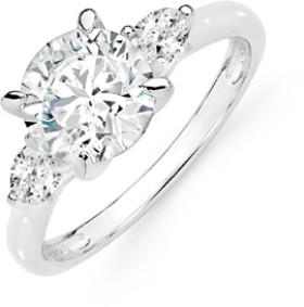 Sterling-Silver-Round-and-Pear-Cubic-Zirconia-Ring on sale