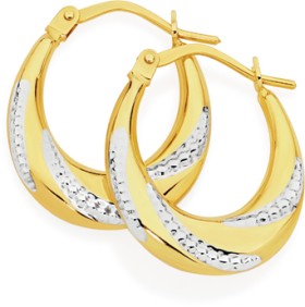9ct-Gold-Two-Tone-Oval-Twist-Creole-Earrings on sale