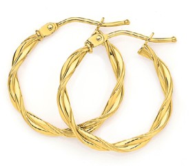 9ct-Gold-2x15mm-Entwined-Hoop-Earrings on sale