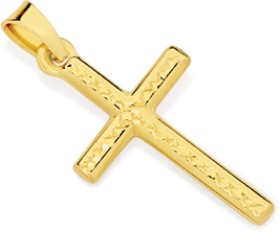 9ct-Gold-21mm-Diamond-Cut-Cross-Pendant on sale