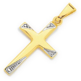 9ct-Gold-Two-Tone-18mm-Diamond-Cut-Cross-Pendant on sale