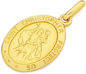 9ct-Gold-16mm-Oval-St-Christopher-Medallion-Pendant on sale