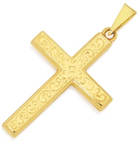 9ct-Gold-25mm-Hollow-Filigree-Engraved-Cross-Pendant on sale