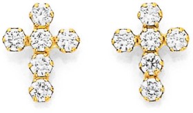 9ct-Gold-Kids-Cubic-Zirconia-Cross-Stud-Earrings on sale
