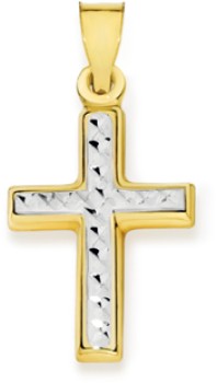 9ct-Gold-Kids-Two-Tone-15mm-Cross-Pendant on sale