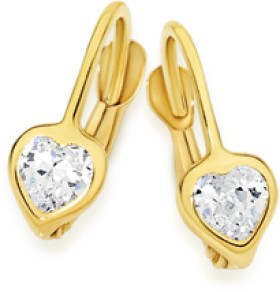 9ct-Gold-Kids-Cubic-Zirconia-Heart-Leverback-Earrings on sale