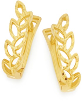 9ct-Gold-Leaf-Cutout-Diamond-Cut-Huggie-Earrings on sale