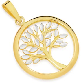 9ct-Gold-Two-Tone-Tree-of-Life-Circle-Pendant on sale