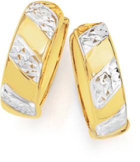 9ct-Gold-Two-Tone-Diamond-Cut-Huggie-Earrings on sale