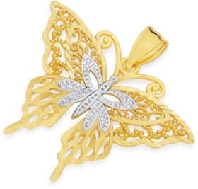 9ct-Gold-Two-Tone-Butterfly-Pendant on sale