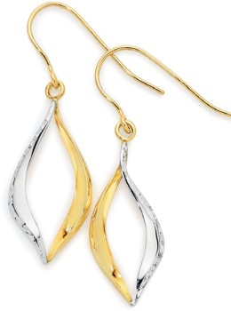 9ct-Gold-Two-Tone-Wave-Drop-Earrings on sale