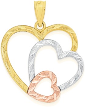 9ct-Gold-Tri-Tone-Heart-Pendant on sale