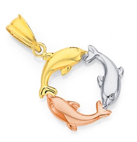 9ct-Gold-Tri-Tone-Triple-Dolphin-Pendant on sale