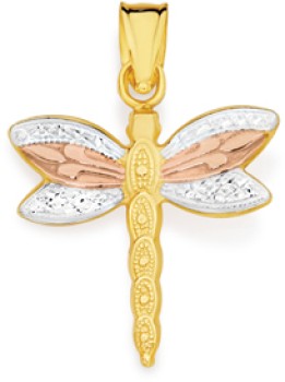 9ct-Gold-Tri-Tone-Dragonfly-Pendant on sale