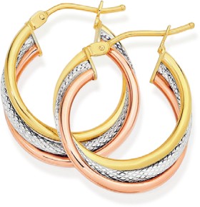 9ct-Gold-15mm-Tri-Tone-Triple-Hoop-Earrings on sale