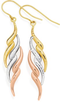 9ct-Gold-Tri-Tone-Flame-Drop-Earrings on sale