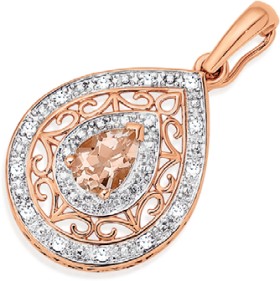 9ct-Rose-Gold-Morganite-Diamond-Pear-Shape-Enahancer-Pendant on sale