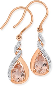 9ct-Rose-Gold-Morganite-Diamond-Earrings on sale