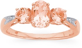 9ct-Rose-Gold-Morganite-Diamond-Trilogy-Ring on sale