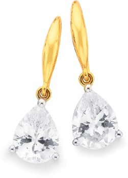 9ct-Gold-Cubic-Zirconia-Pear-Drop-Earrings on sale