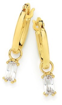 9ct-Gold-Cubic-Zirconia-Drop-Hoop-Earrings on sale