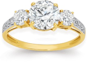 9ct-Gold-Cubic-Zirconia-Round-Brilliant-Trilogy-Shoulder-Dress-Ring on sale