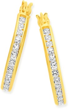9ct-Gold-Cubic-Zirconia-Hoop-Earrings on sale