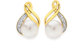 9ct-Gold-Freshwater-Pearl-Diamond-Earrings on sale