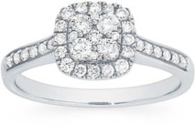9ct-White-Gold-Diamond-Cushion-Shape-Ring on sale