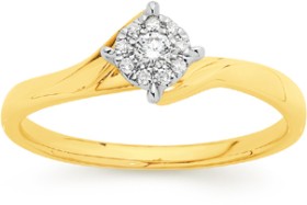 9ct-Gold-Diamond-Cluster-Swirl-Ring on sale