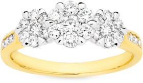 9ct-Gold-Diamond-Cluster-Trilogy-Ring on sale