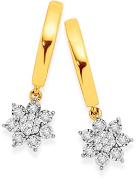 9ct-Gold-Diamond-Flower-Drop-Hoop-Earrings on sale