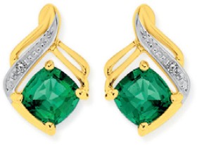 9ct-Gold-Created-Emerald-Diamond-Earrings on sale