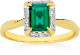 9ct-Gold-Created-Emerald-Diamond-Ring on sale