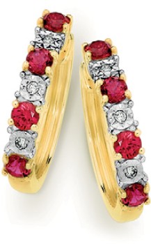 9ct-Gold-Created-Ruby-Diamond-Huggie-Earrings on sale