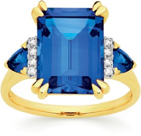 9ct-Gold-Created-Sapphire-Diamond-Ring on sale